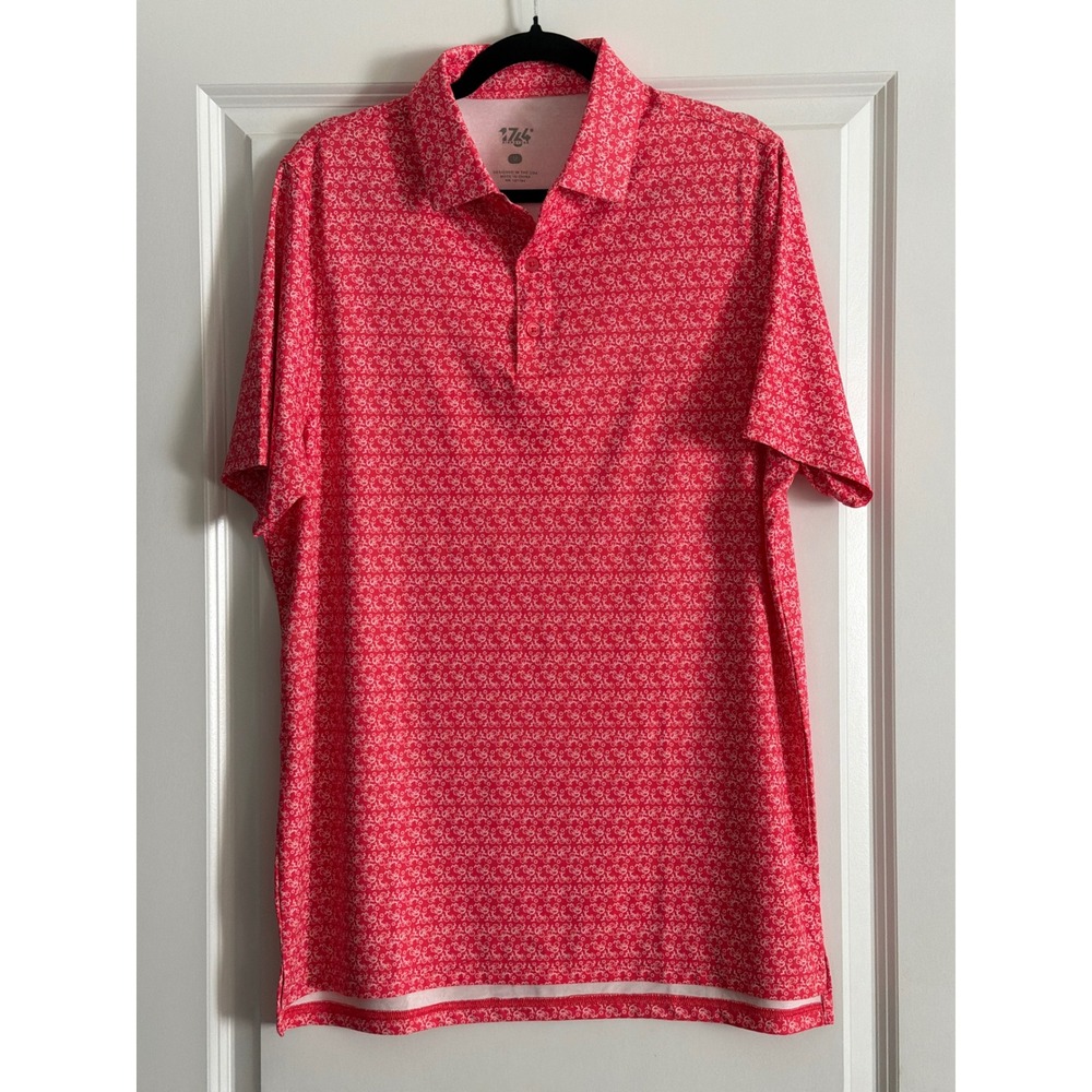 174 Signature Men's Golf Polo Medium Red Bicycle Print Performance Shirt